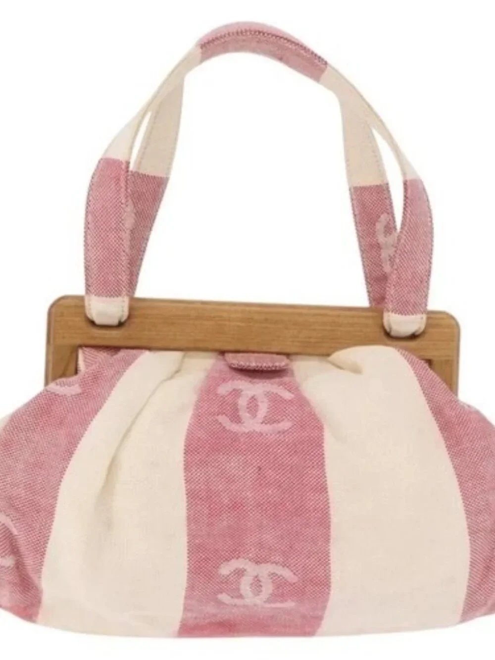 CHANEL Hand Bag Canvas Pink Gold CC Auth 185742A